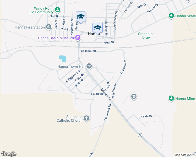 map of restaurants, bars, coffee shops, grocery stores, and more near 401 Adams Street in Hanna