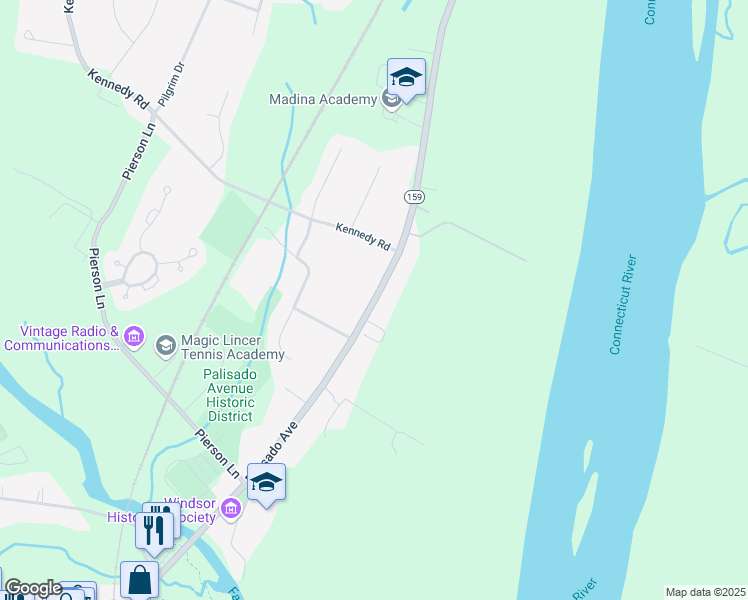 map of restaurants, bars, coffee shops, grocery stores, and more near 345 Palisado Avenue in Windsor