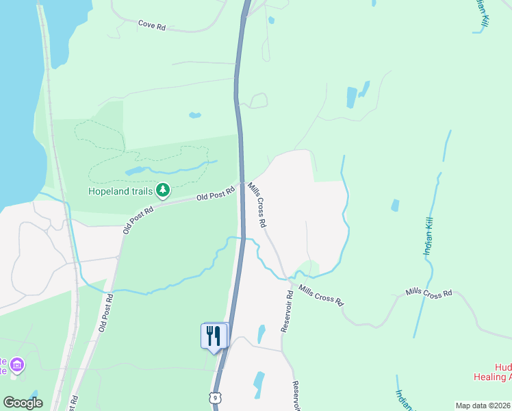 map of restaurants, bars, coffee shops, grocery stores, and more near 18 Mills Cross Road in Staatsburg