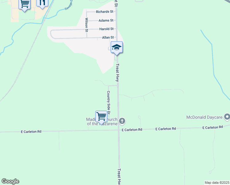 map of restaurants, bars, coffee shops, grocery stores, and more near 3731 Treat Highway in Adrian