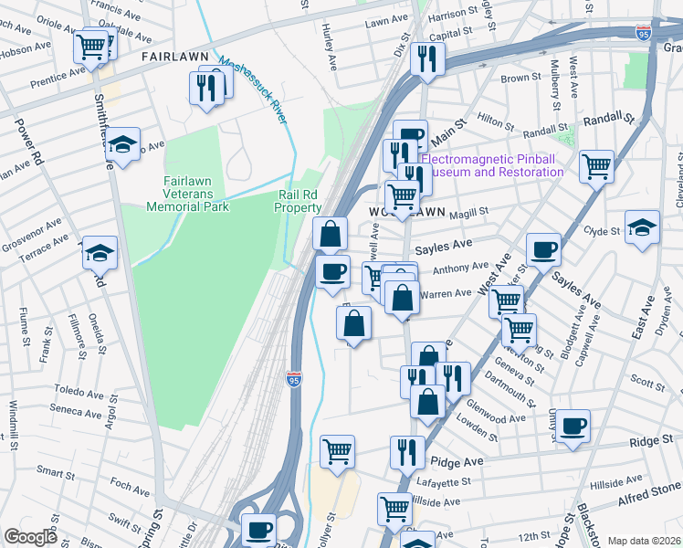 map of restaurants, bars, coffee shops, grocery stores, and more near in 