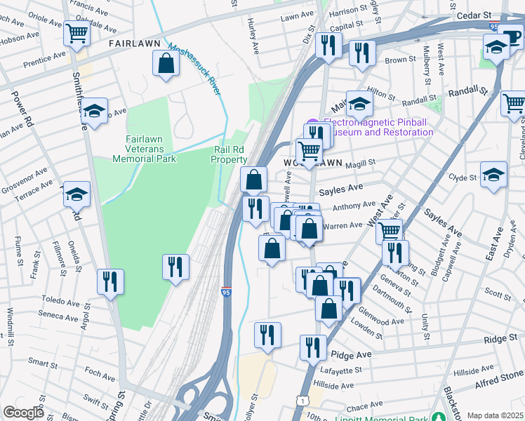 map of restaurants, bars, coffee shops, grocery stores, and more near in 