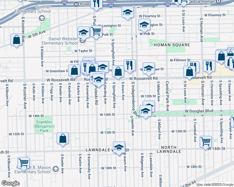 map of restaurants, bars, coffee shops, grocery stores, and more near 1240 South Springfield Avenue in Chicago