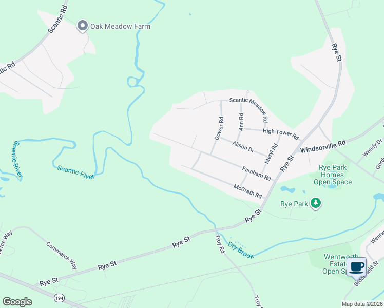 map of restaurants, bars, coffee shops, grocery stores, and more near 157 Farnham Road in South Windsor