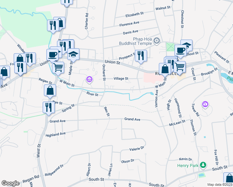 map of restaurants, bars, coffee shops, grocery stores, and more near 155 West Main Street in Vernon