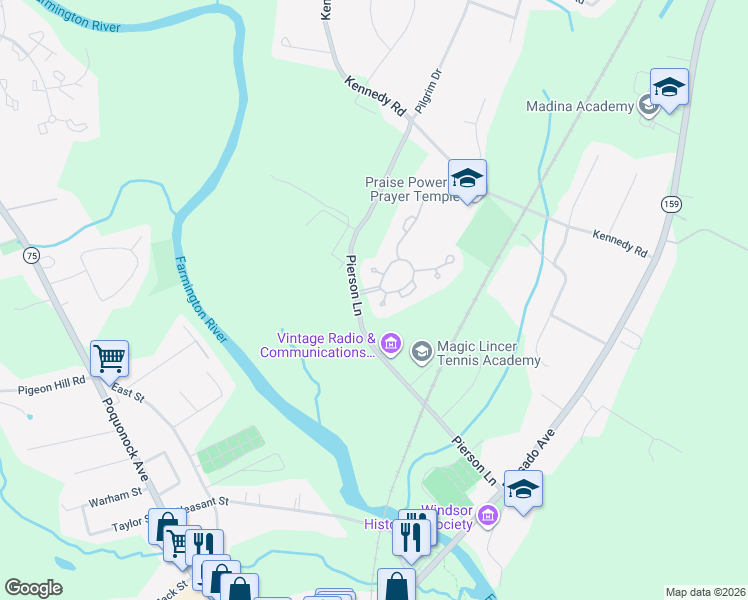 map of restaurants, bars, coffee shops, grocery stores, and more near 100 Chandler in Windsor