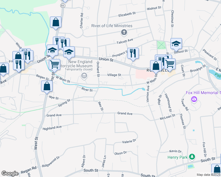 map of restaurants, bars, coffee shops, grocery stores, and more near 155 West Main Street in Vernon