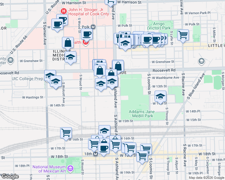 map of restaurants, bars, coffee shops, grocery stores, and more near 1636 West 13th Street in Chicago