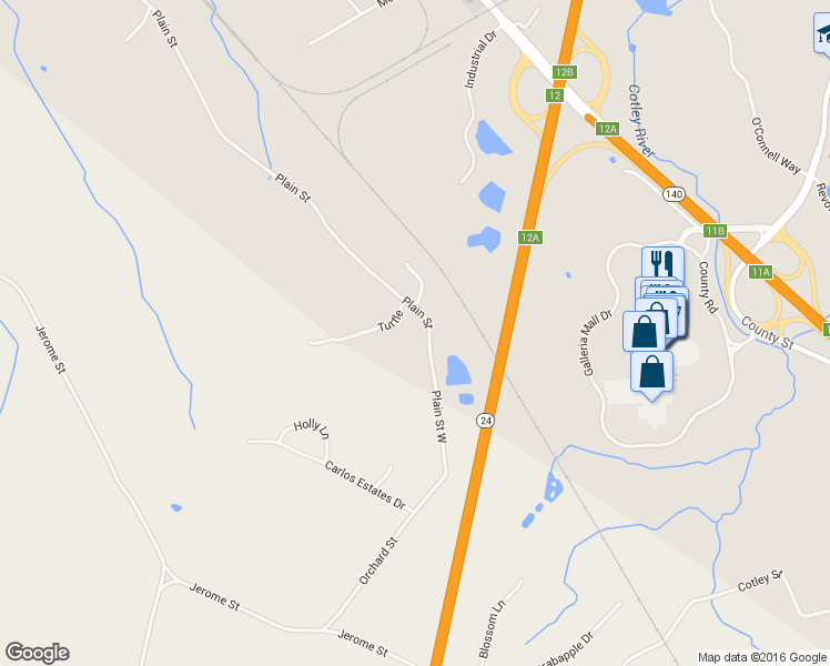 map of restaurants, bars, coffee shops, grocery stores, and more near 289 Plain Street in Taunton
