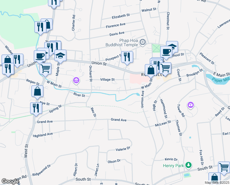 map of restaurants, bars, coffee shops, grocery stores, and more near 133 West Main Street in Vernon
