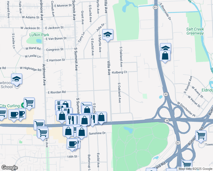map of restaurants, bars, coffee shops, grocery stores, and more near 1334 South Villa Avenue in Villa Park
