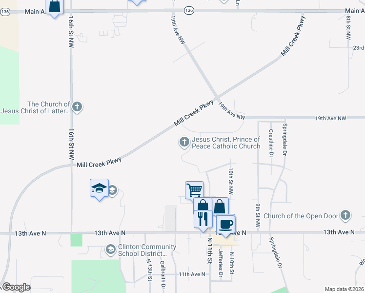 map of restaurants, bars, coffee shops, grocery stores, and more near 1105 LaMetta Wynn Drive in Clinton