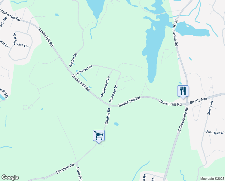 map of restaurants, bars, coffee shops, grocery stores, and more near 107 Pinecrest Drive in Glocester