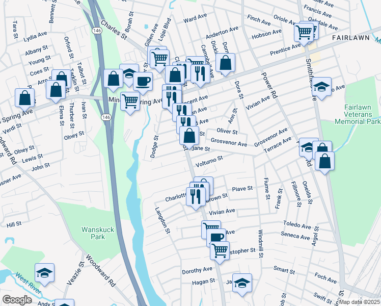 map of restaurants, bars, coffee shops, grocery stores, and more near 990 Rhode Island 246 in North Providence