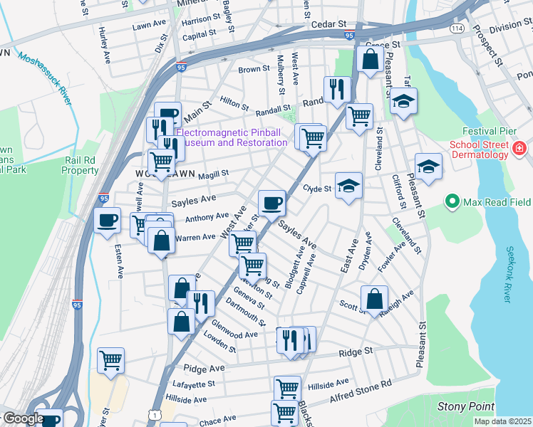 map of restaurants, bars, coffee shops, grocery stores, and more near 377 Pawtucket Avenue in Pawtucket