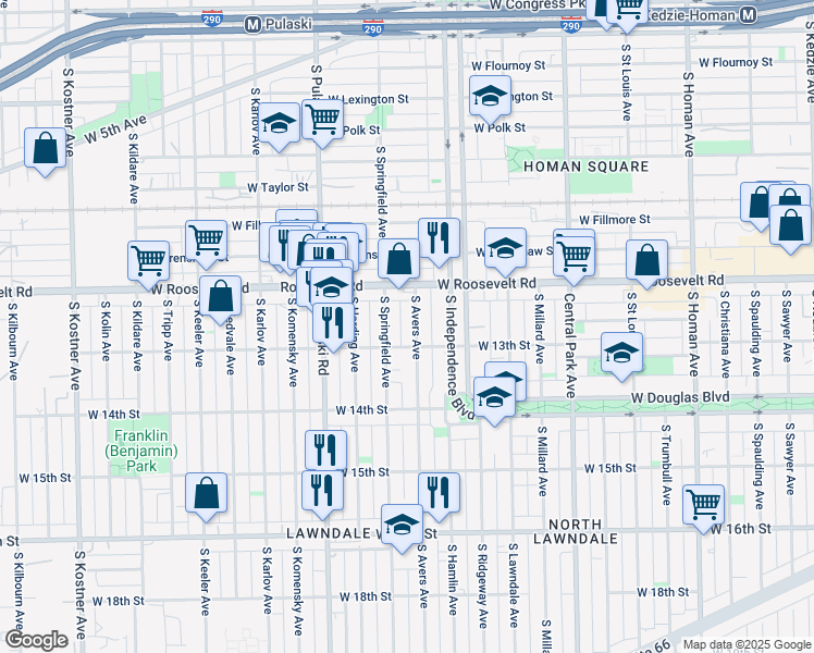 map of restaurants, bars, coffee shops, grocery stores, and more near 1238 South Avers Avenue in Chicago