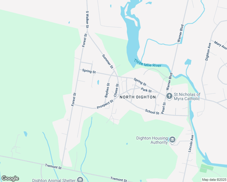 map of restaurants, bars, coffee shops, grocery stores, and more near 158 Chase Street in Dighton
