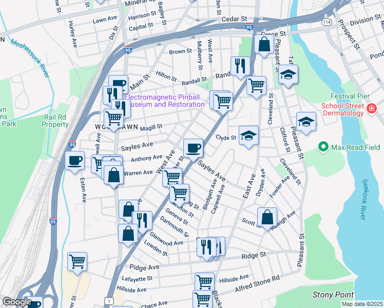 map of restaurants, bars, coffee shops, grocery stores, and more near 377 Pawtucket Avenue in Pawtucket
