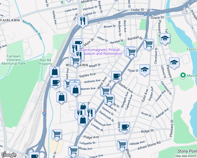 map of restaurants, bars, coffee shops, grocery stores, and more near 47 Anthony Avenue in Pawtucket