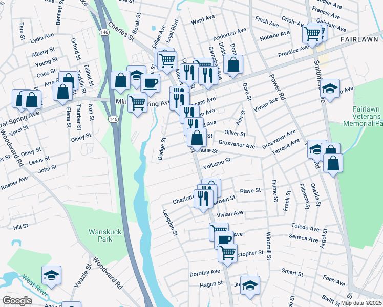 map of restaurants, bars, coffee shops, grocery stores, and more near 990 Rhode Island 246 in North Providence