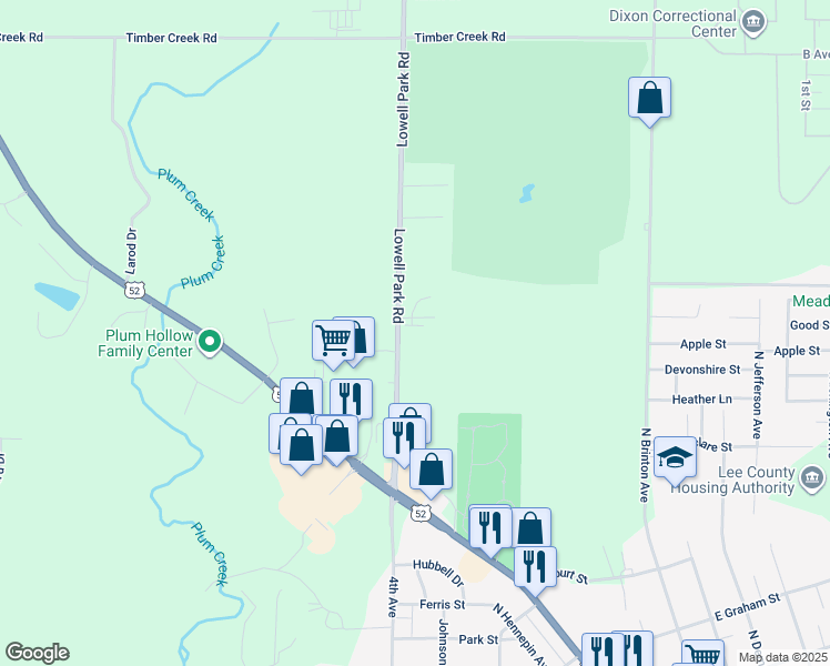 map of restaurants, bars, coffee shops, grocery stores, and more near 702 Medinah Court in Dixon