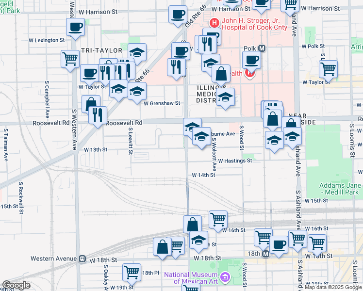 map of restaurants, bars, coffee shops, grocery stores, and more near 2006 West 13th Street in Chicago