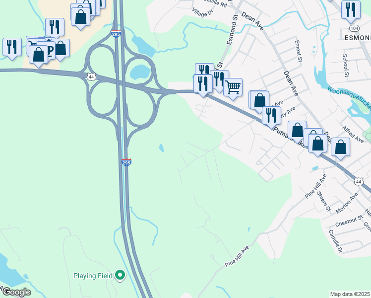 map of restaurants, bars, coffee shops, grocery stores, and more near 1 Doyle Avenue in Johnston