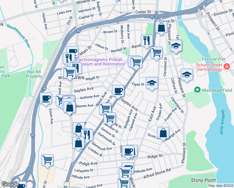 map of restaurants, bars, coffee shops, grocery stores, and more near 377 Pawtucket Avenue in Pawtucket