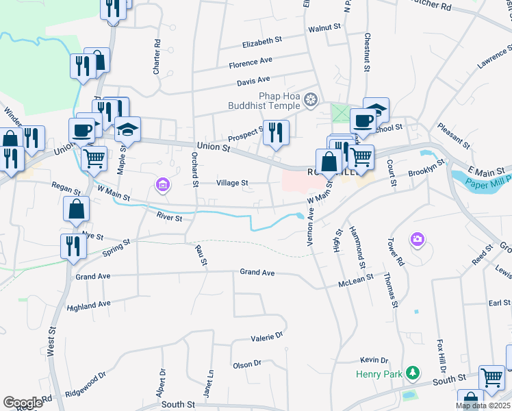 map of restaurants, bars, coffee shops, grocery stores, and more near 133 West Main Street in Vernon