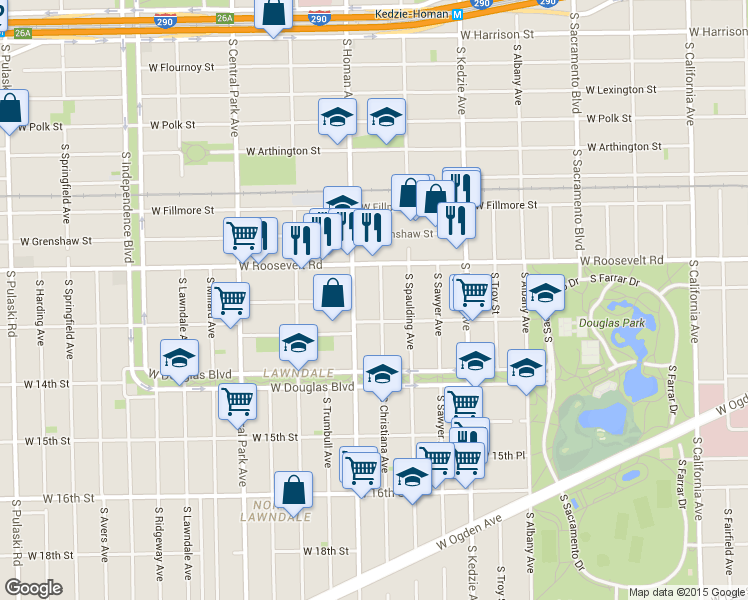 map of restaurants, bars, coffee shops, grocery stores, and more near 1244 South Christiana Avenue in Chicago