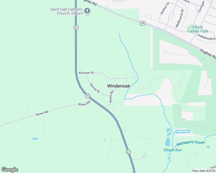 map of restaurants, bars, coffee shops, grocery stores, and more near S156 Rowe Road in Elburn
