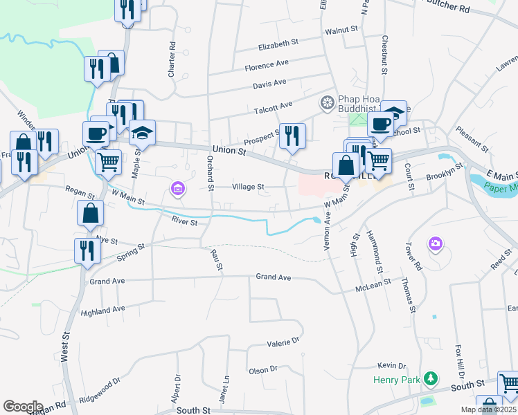 map of restaurants, bars, coffee shops, grocery stores, and more near 133 West Main Street in Vernon
