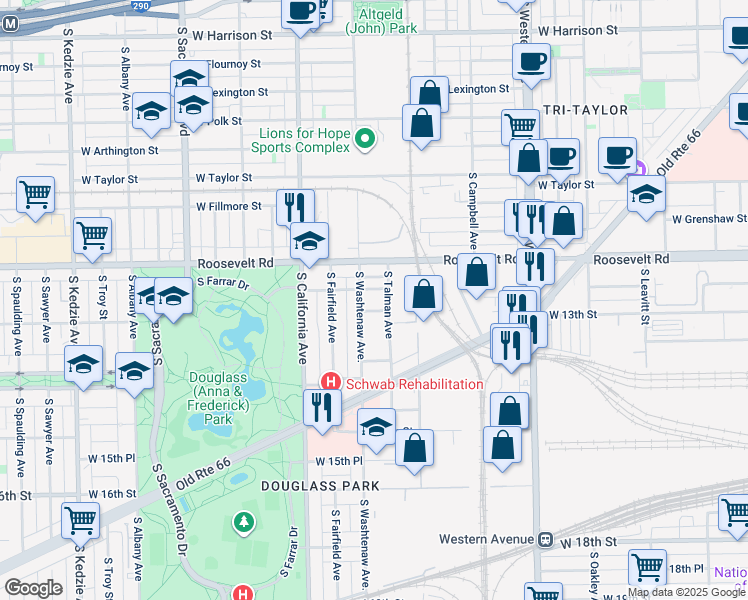 map of restaurants, bars, coffee shops, grocery stores, and more near 2652 West 13th Street in Chicago