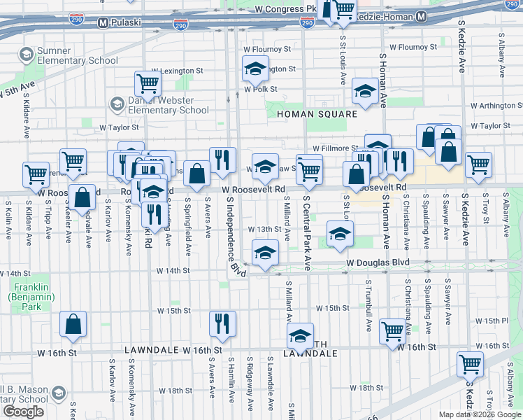 map of restaurants, bars, coffee shops, grocery stores, and more near 1236 South Lawndale Avenue in Chicago