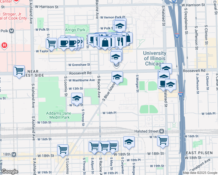 map of restaurants, bars, coffee shops, grocery stores, and more near 1270 South Blue Island Avenue in Chicago