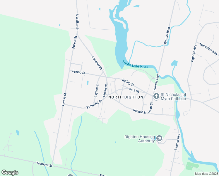 map of restaurants, bars, coffee shops, grocery stores, and more near 158 Chase Street in Dighton