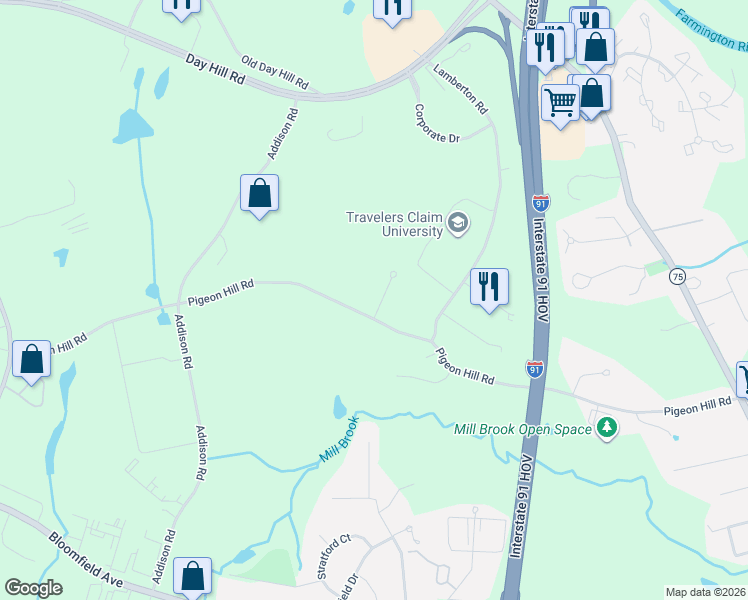 map of restaurants, bars, coffee shops, grocery stores, and more near 3 Amolia Farms Road in Windsor