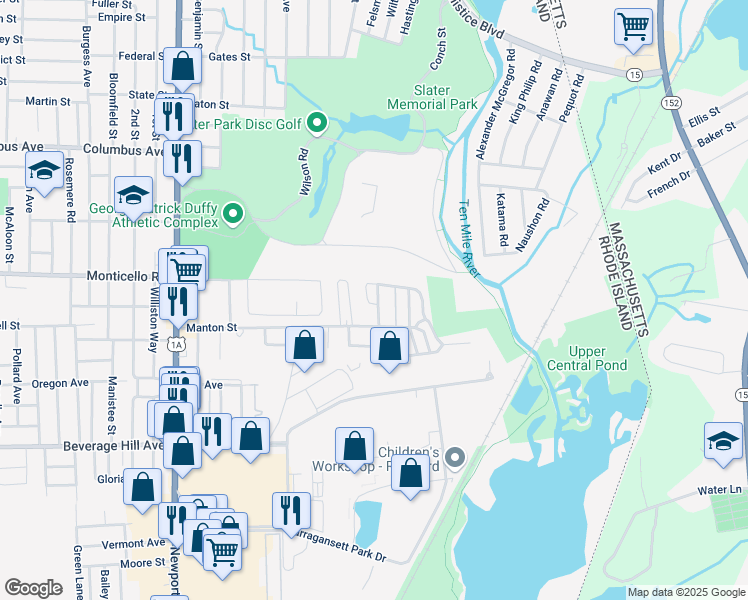 map of restaurants, bars, coffee shops, grocery stores, and more near 280 Manton Street in Pawtucket