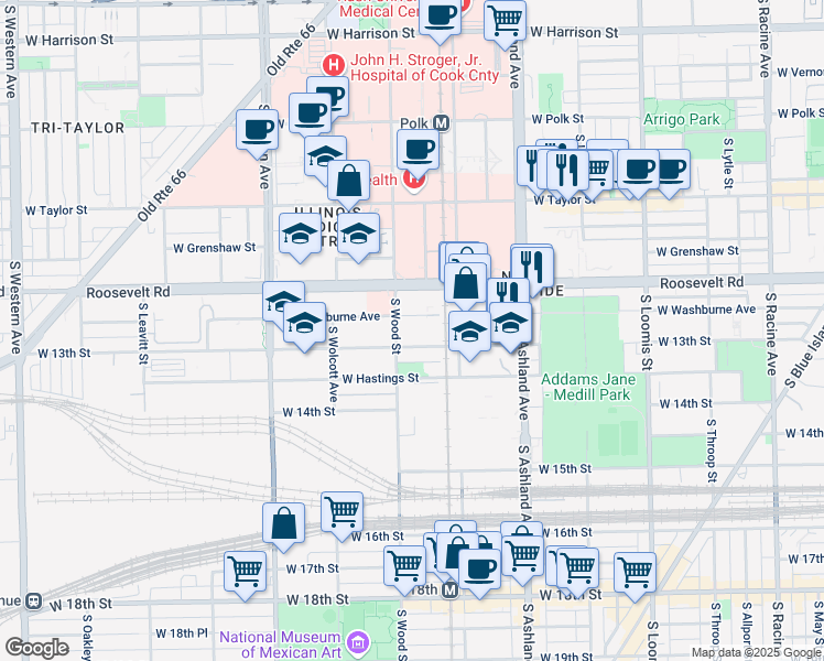 map of restaurants, bars, coffee shops, grocery stores, and more near 1741 West Hastings Street in Chicago