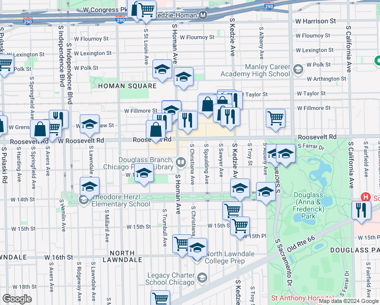 map of restaurants, bars, coffee shops, grocery stores, and more near 1244 South Christiana Avenue in Chicago