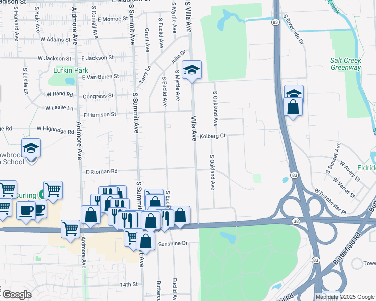 map of restaurants, bars, coffee shops, grocery stores, and more near 1334 South Villa Avenue in Villa Park