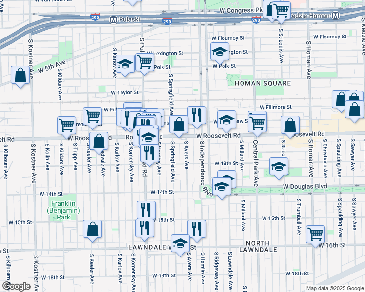 map of restaurants, bars, coffee shops, grocery stores, and more near 1218 South Avers Avenue in Chicago