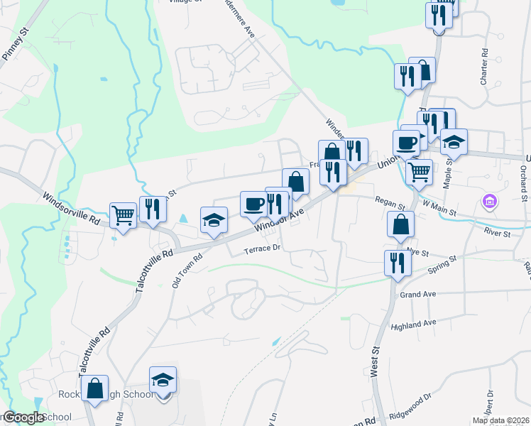 map of restaurants, bars, coffee shops, grocery stores, and more near 3 Berger Road in Vernon