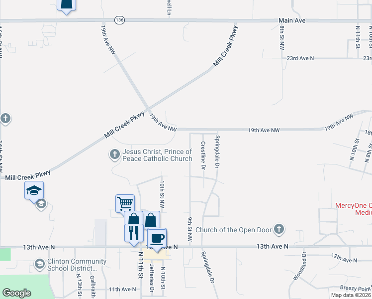 map of restaurants, bars, coffee shops, grocery stores, and more near 1601-1727 9th Street Northwest in Clinton