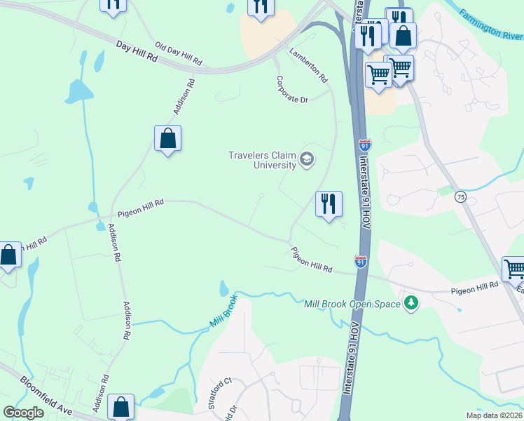 map of restaurants, bars, coffee shops, grocery stores, and more near 6 Amolia Farms Road in Windsor