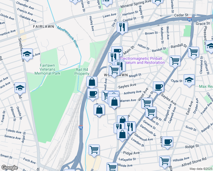 map of restaurants, bars, coffee shops, grocery stores, and more near 18 Vale Street in Pawtucket