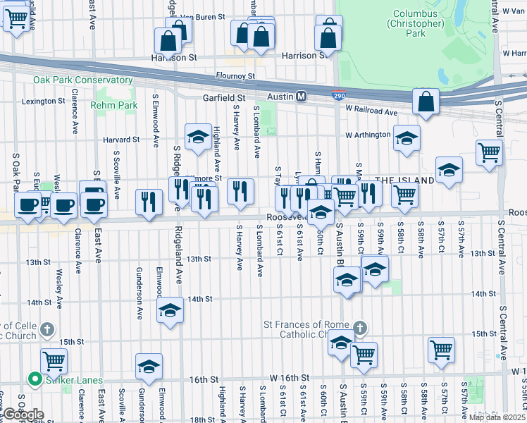 map of restaurants, bars, coffee shops, grocery stores, and more near 1211 South Lombard Avenue in Cicero