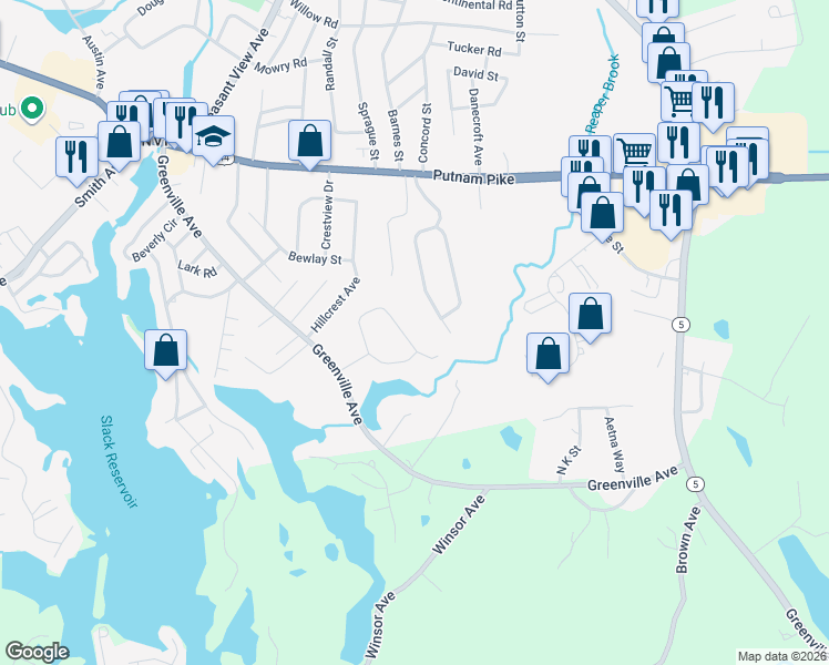 map of restaurants, bars, coffee shops, grocery stores, and more near 3 Reaper Court in Smithfield