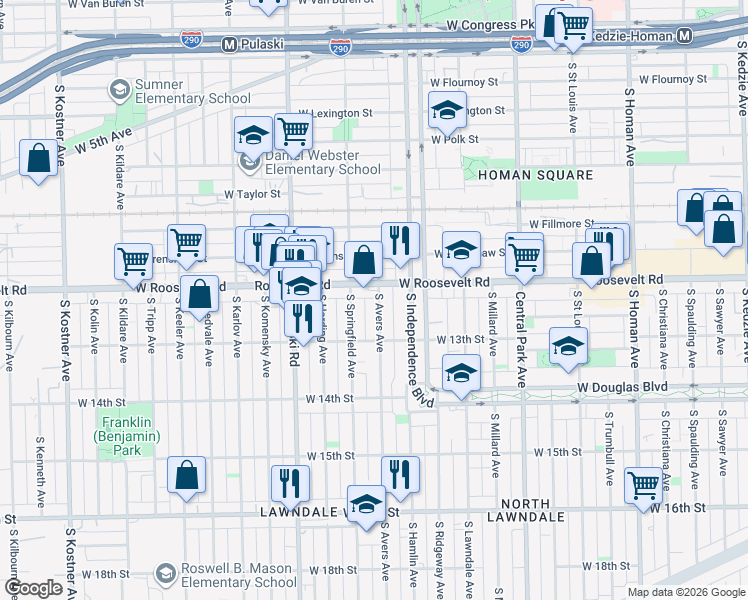 map of restaurants, bars, coffee shops, grocery stores, and more near 1212 South Avers Avenue in Chicago