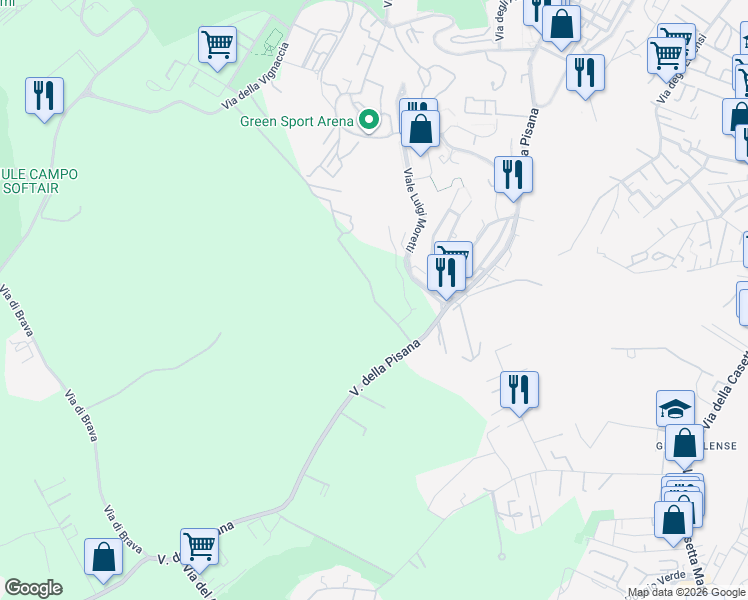 map of restaurants, bars, coffee shops, grocery stores, and more near 1-25 Viale Luigi Moretti in Rome